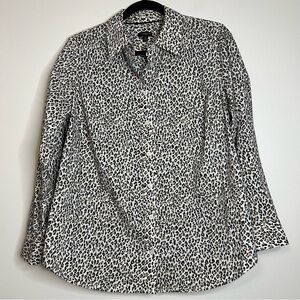 Talbots Plus Petite XP Leopard Print Shirt 100% Cotton Button‎ Front Top